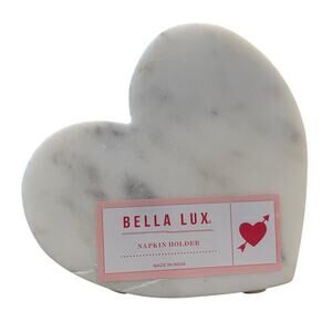 Bella Lux Valentine's White Marble Heart Shaped Napkin Holder 5.5in New